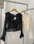 Spring Ruffled Neckline Crop Tops